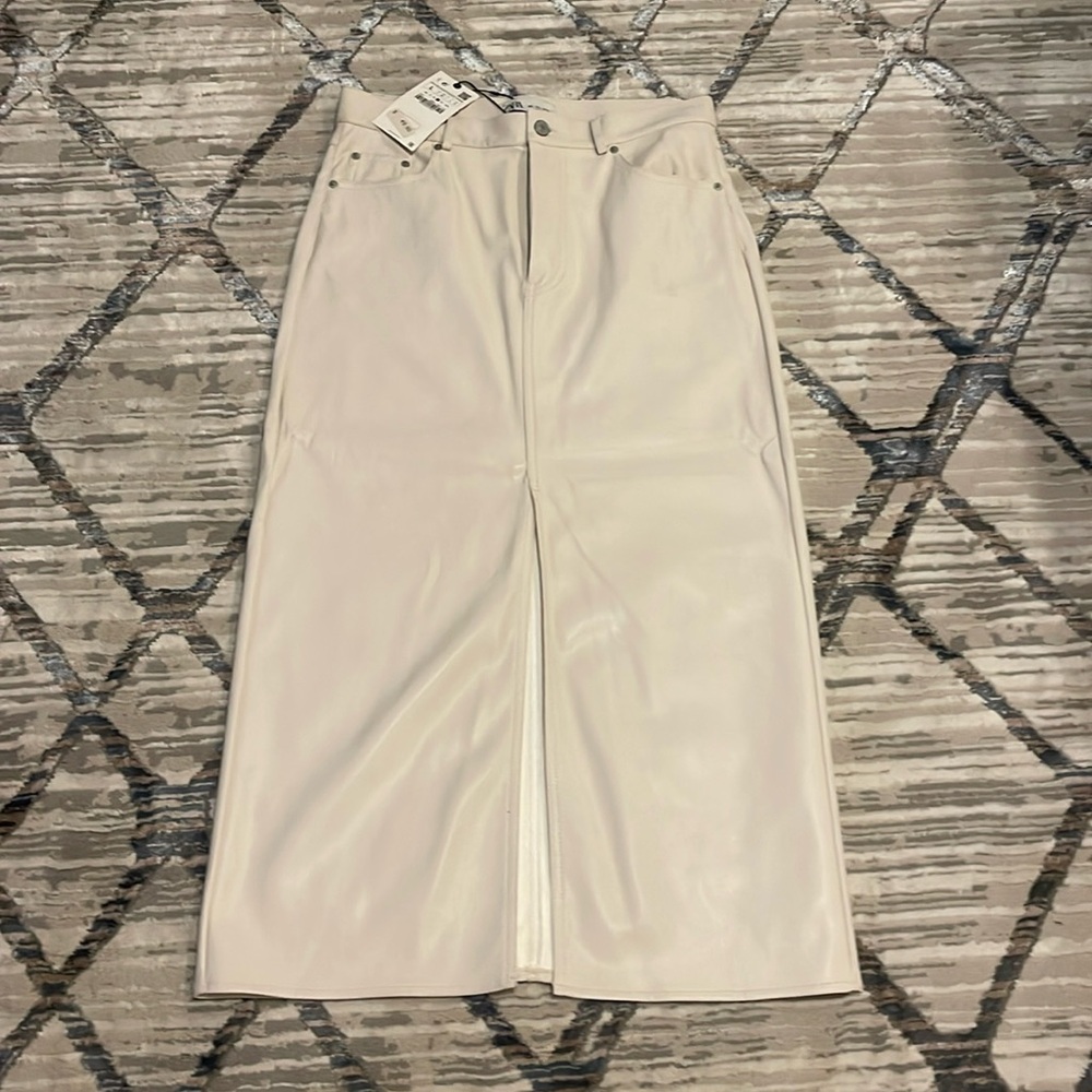 Zara cream faux leather maxi skirt